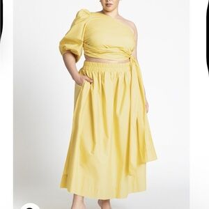 Yellow Women's Two Piece Skirt Set